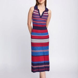 Knitss Olivia Dress Polo Neck Striped Knit Midi Dress - Size M